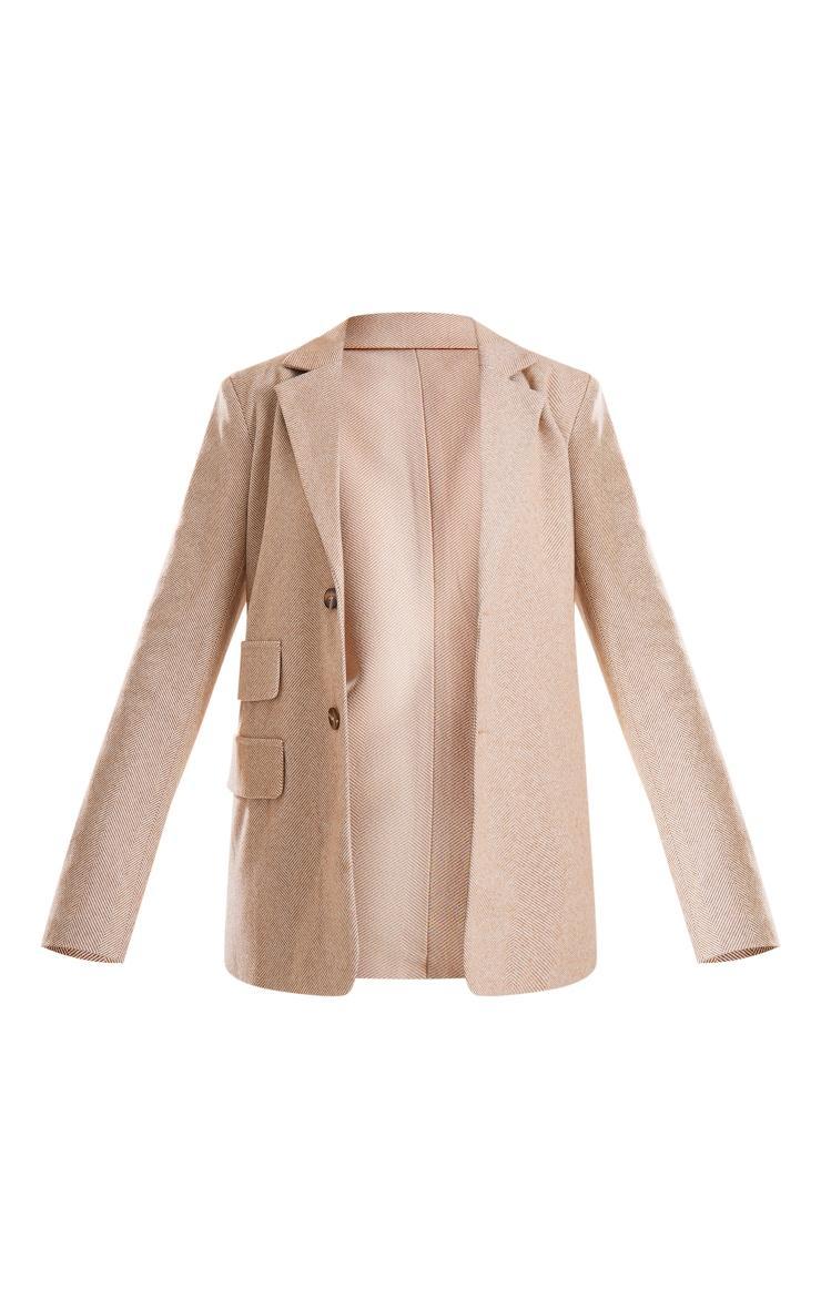 Latte Herringbone Detail Tailored Blazer Product Image