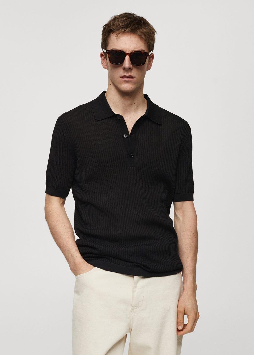 MANGO MAN - Knit cotton polo shirt blackMen Product Image