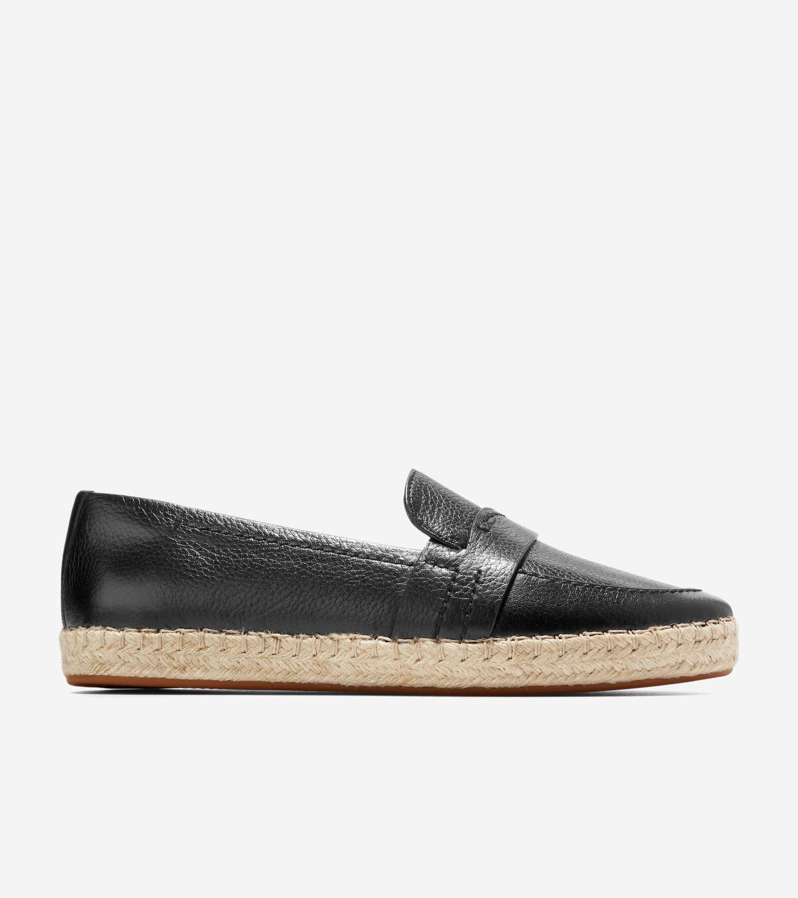 Cole Haan Womens Montauk Almond Toe Black Espadrille Loafers Product Image