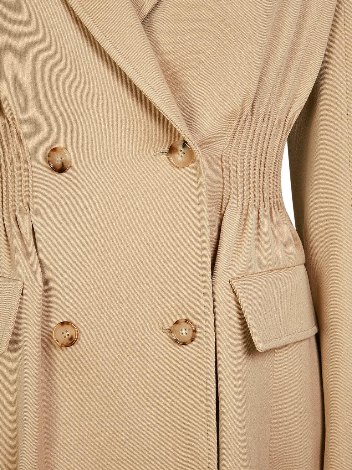 Shirred Double-breasted Wool Gabardine Blazer In Beige Product Image