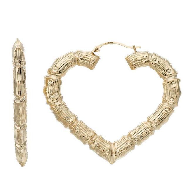 10k Gold Textured Heart Hoop Earrings, Womens, Yellow Product Image