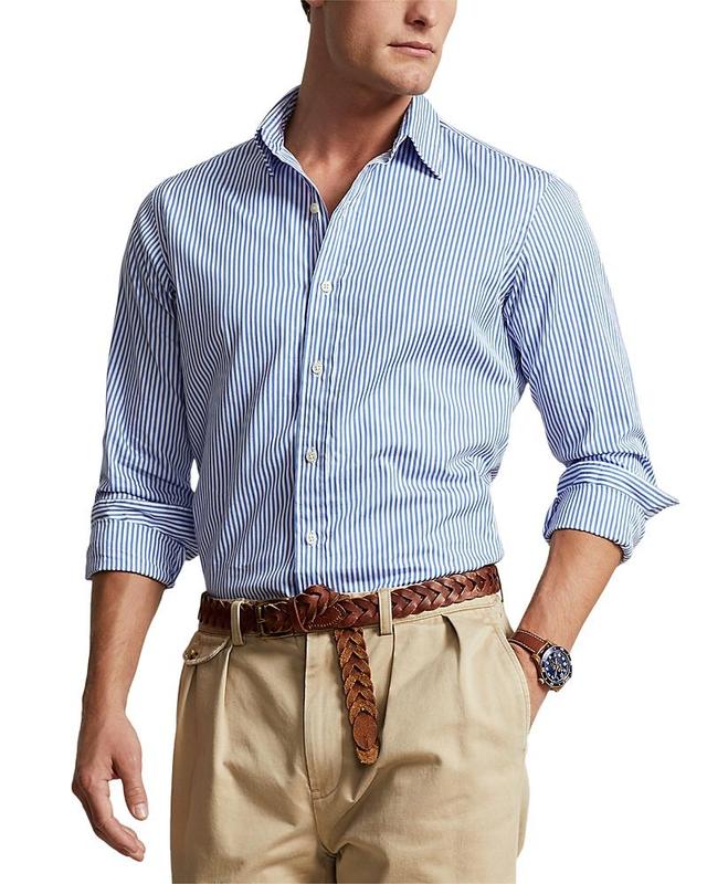 Mens Striped Cotton Button-Down Shirt Product Image