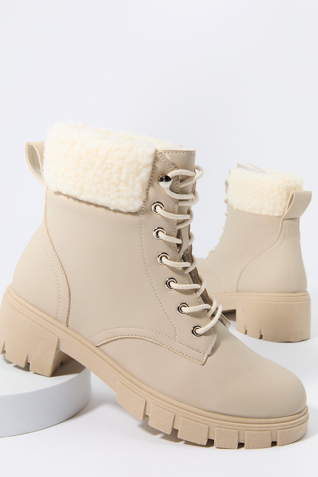 Faux Fur Collared Lace Up Lug Boot Female product image