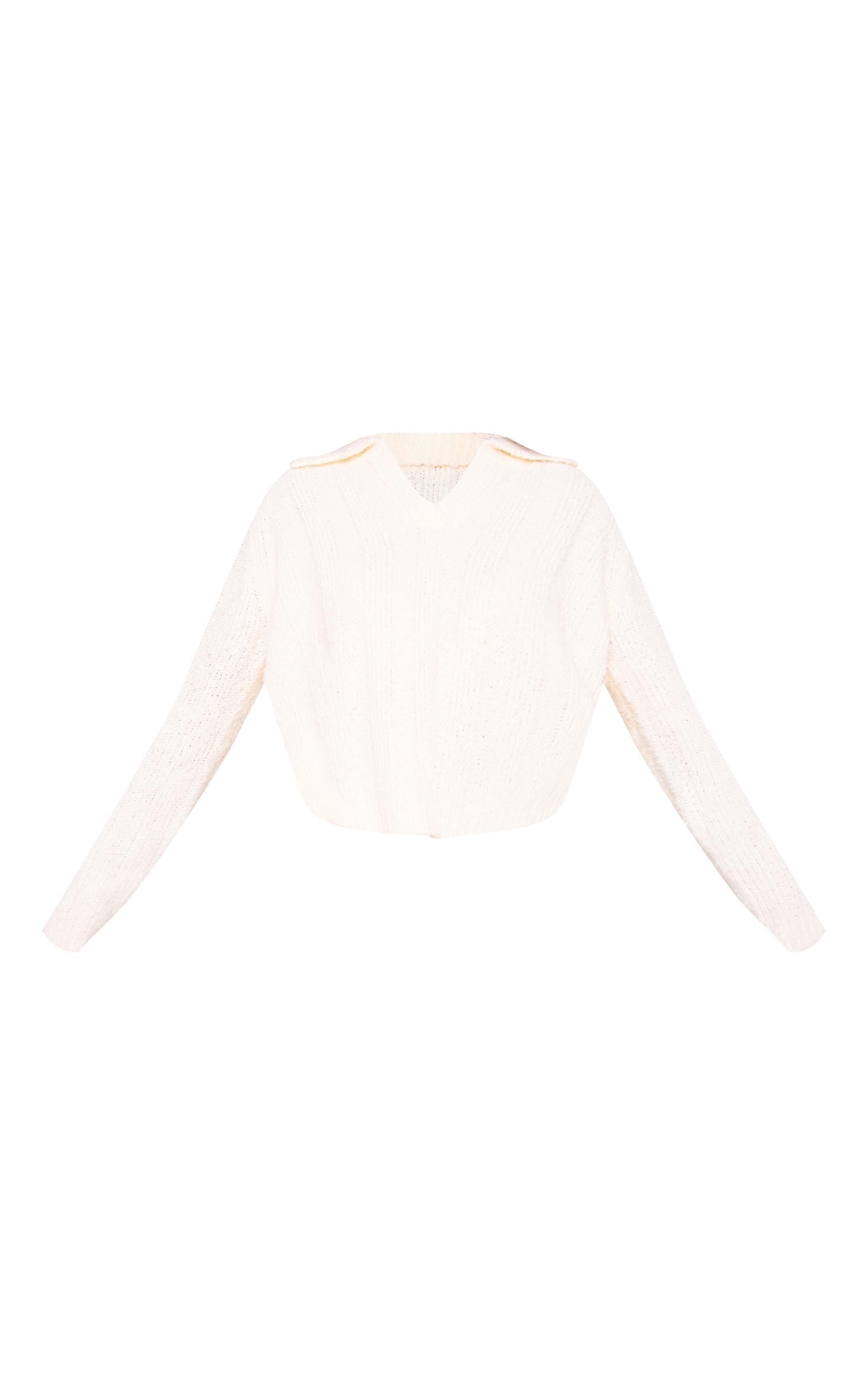 Cream Bobble Knit Collar Detail Top Product Image