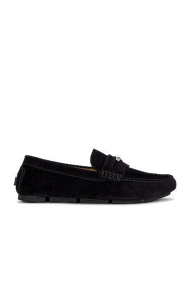 VERSACE Suede Driver in Black - Black. Size 45 (also in ). Product Image