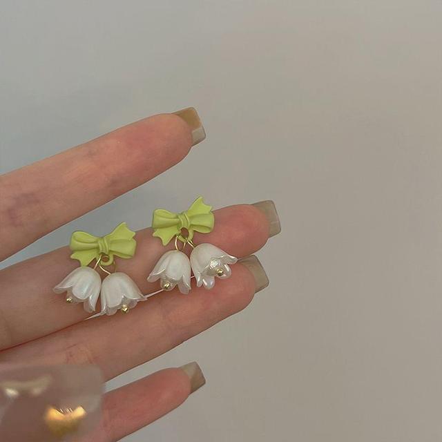 Bow Floral Alloy Drop Earring Product Image