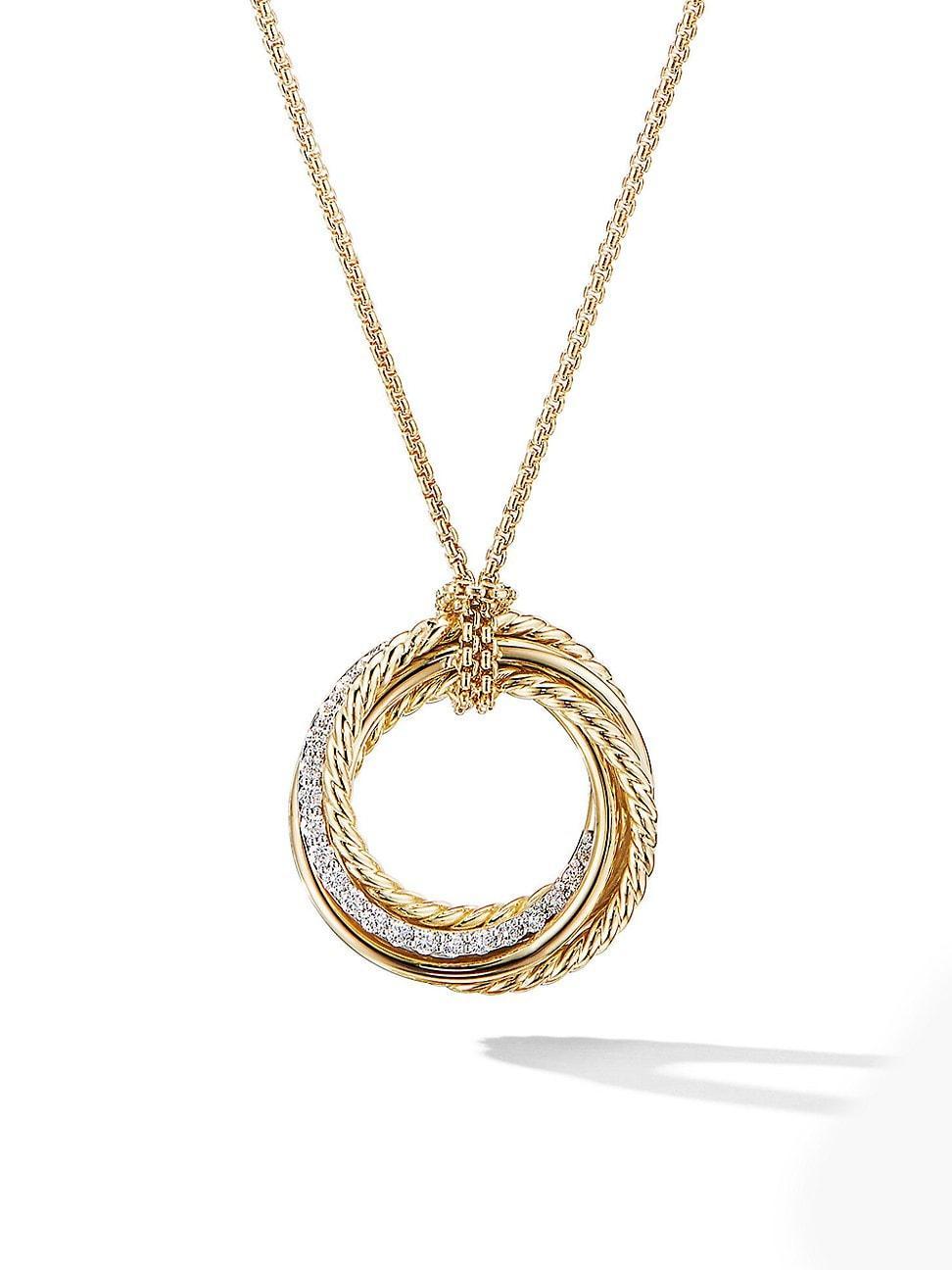 Womens Crossover Pendant Necklace in 18K Yellow Gold with Pav Diamonds Product Image