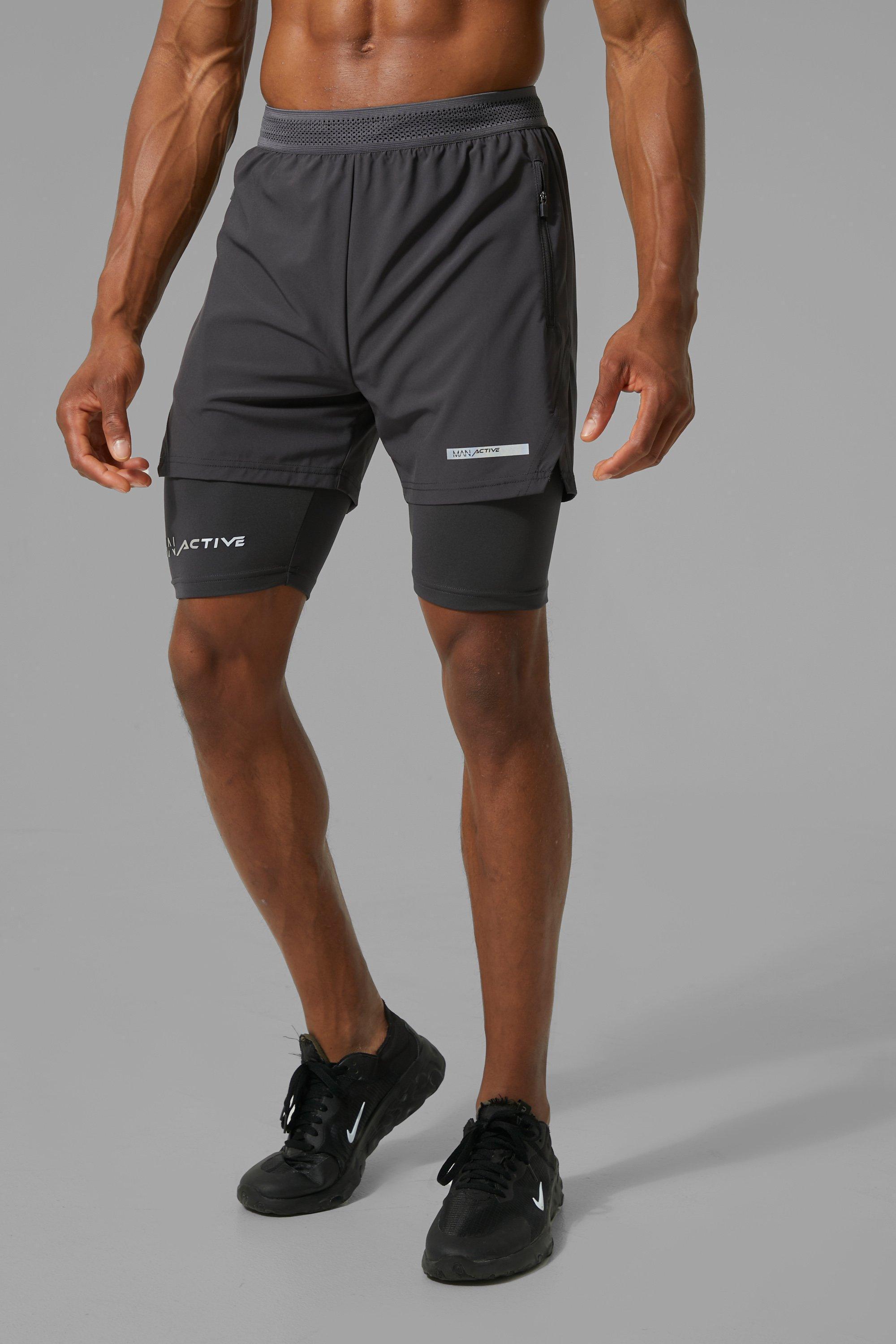 Mens Grey Man Active Printed Split Hem 2-in-1 Short, Grey Product Image