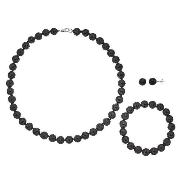 Sterling Silver Agate Bead Necklace Bracelet & Earring Set, Womens, Black Product Image