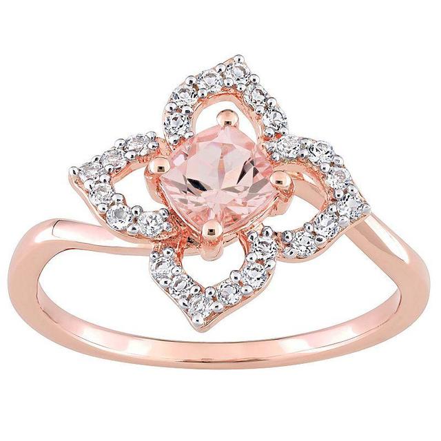 Stella Grace 18k Rose Gold Over Silver Morganite & White Topaz Floral Ring, Womens 18k Pink Plated Product Image