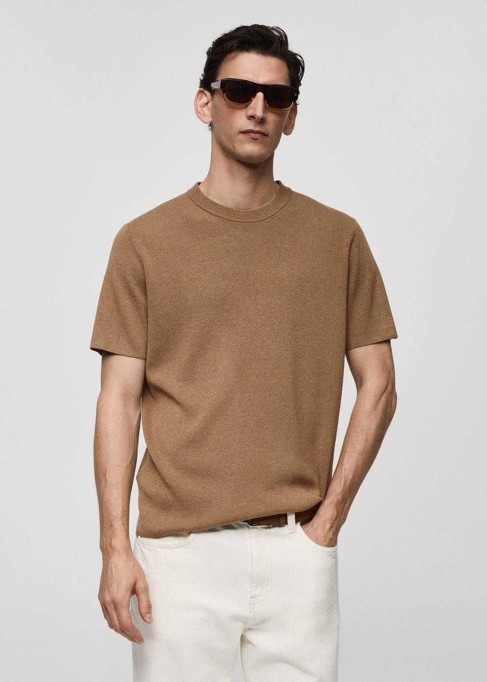 MANGO MAN - Knit cotton T-shirt medium brownMen Product Image