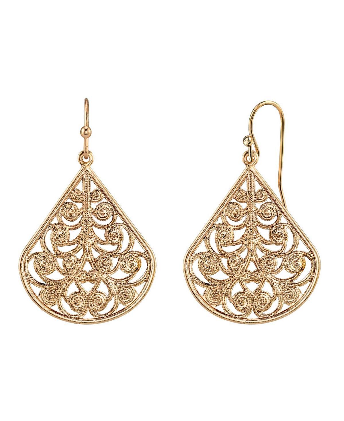 1928 Jet Filigree Teardrop Earrings, Womens, Gold Tone Product Image