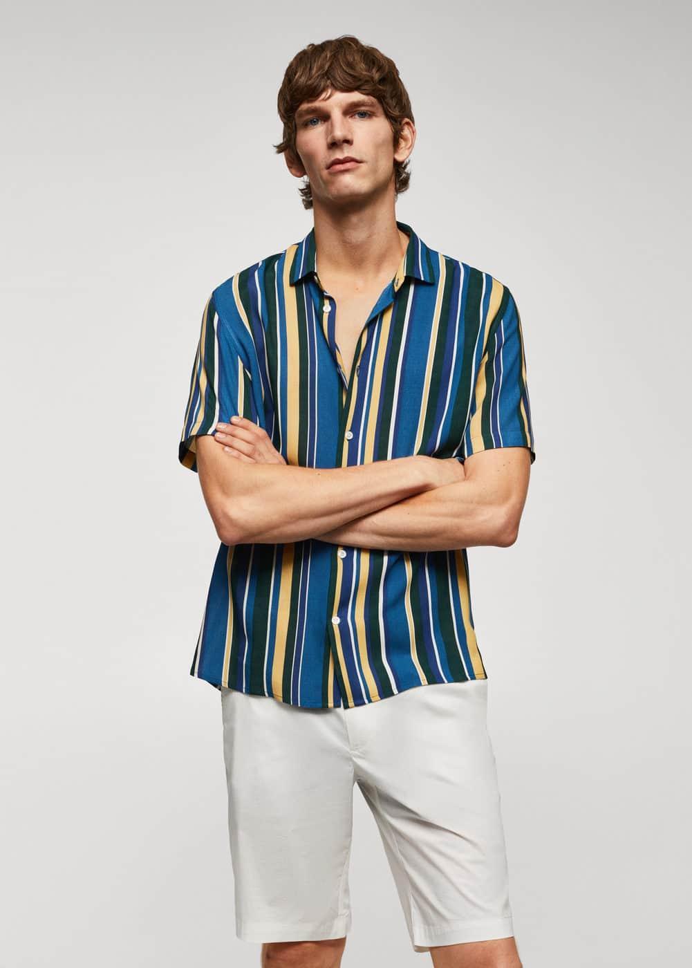 MANGO MAN - Short sleeve striped shirt blueMen Product Image