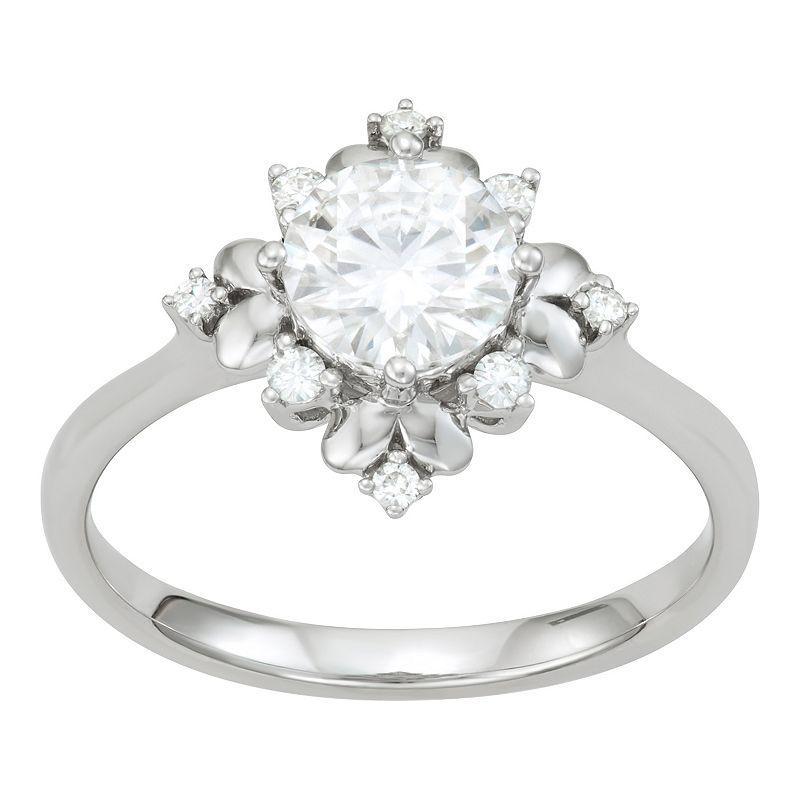 Charles & Colvard 1.11 Ct. T.w. Lab Created Moissanite Floral Halo Ring In 14K White Gold, 8 Product Image