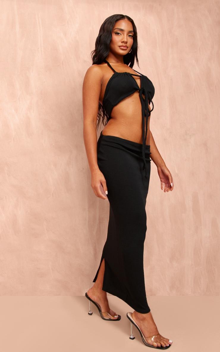 Black Thick Rib Waist Tie Halterneck Midaxi Dress Product Image