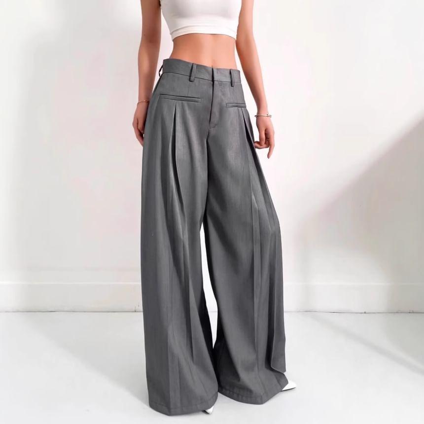 High Waist Plain Loose-Fit Wide-Leg Slacks Product Image