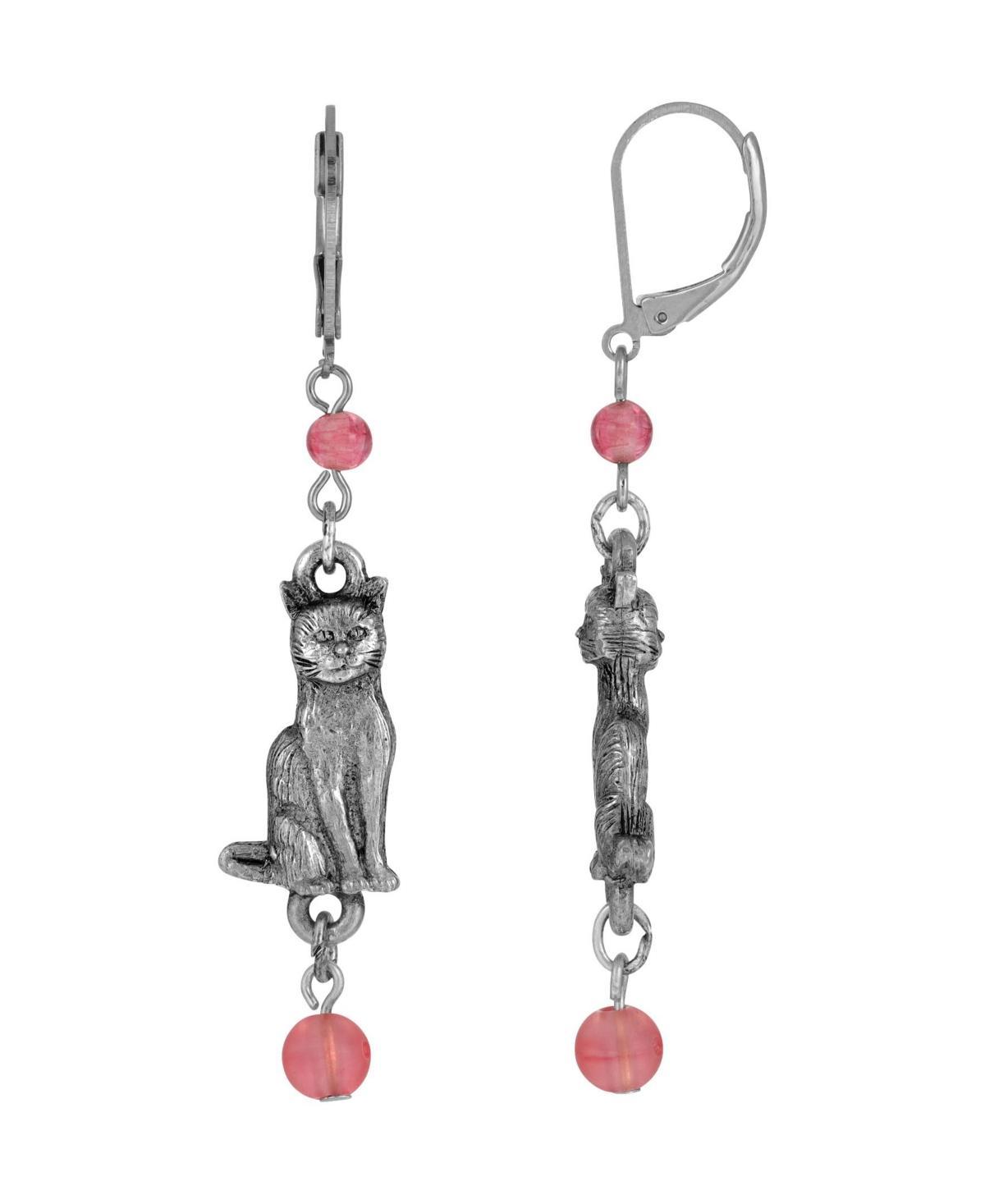 1928 Jewelry Round Smooth Bead Cat Drop Earrings Product Image