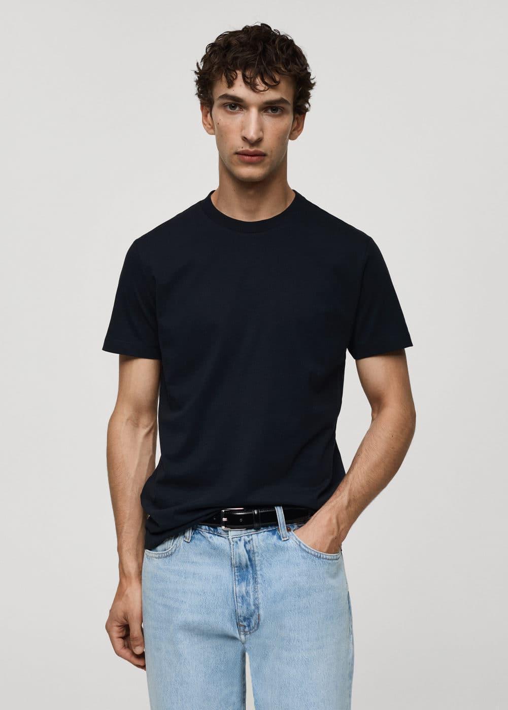 MANGO MAN - Basic cotton stretch T-shirt dark navyMen Product Image