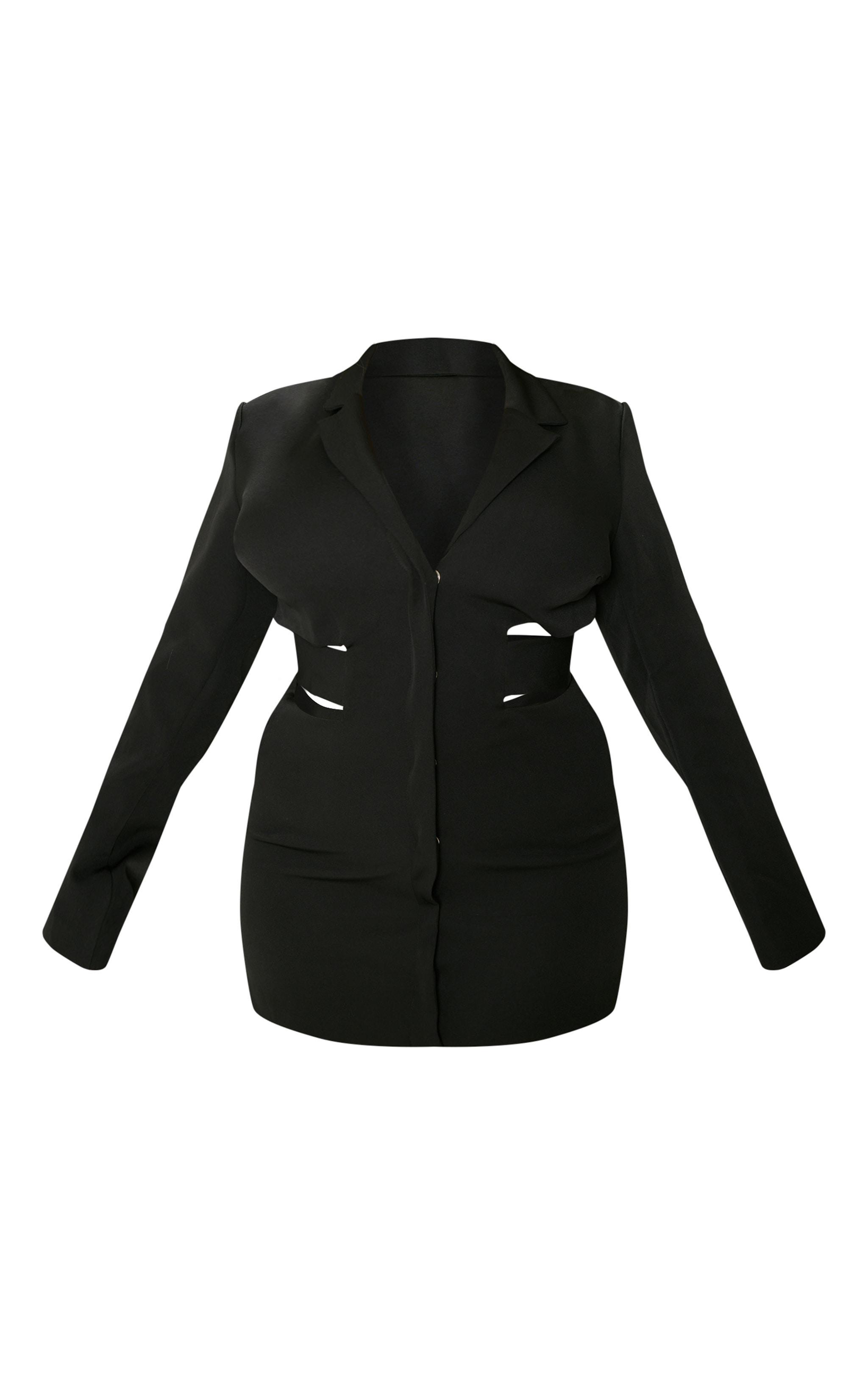 Plus Black Woven Cut Out Tie Back Blazer Dress Product Image