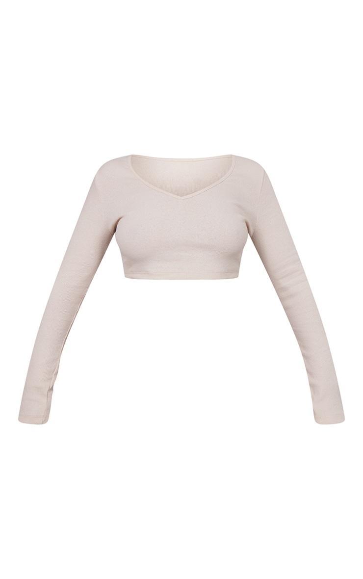 Basic Stone Rib V Neck Long Sleeve Crop Product Image