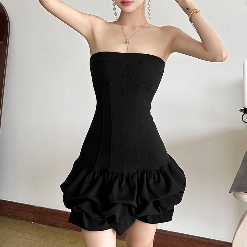 Plain Ruched Mini Balloon Tube Dress Product Image