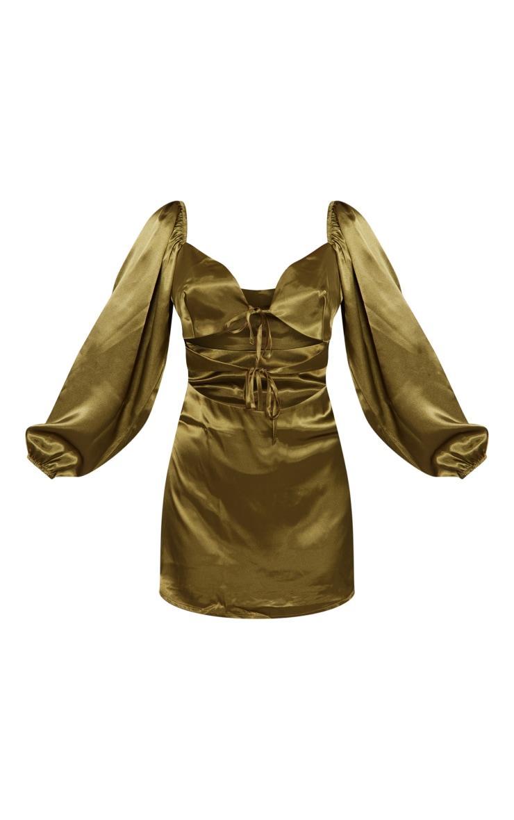 Olive Satin Cut Out Tie Detail Shift Dress Product Image