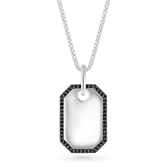 Men's 1/4 CT. T.w. Black Diamond Octagon-Shaped Frame Dog Tag Pendant in Sterling Silver - 22" Product Image