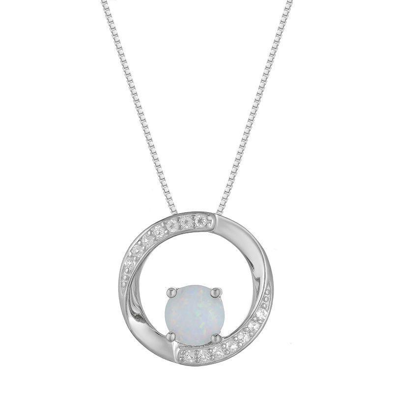 Gemminded Sterling Silver Lab-Created Opal & Lab-Created White Sapphire Circle Pendant Necklace, Womens Product Image