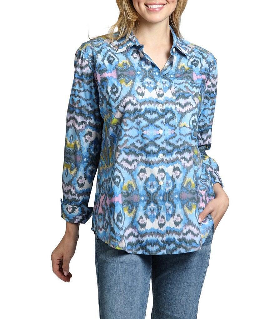 APNY Printed Boyfriend Collared Long Sleeve Top Product Image