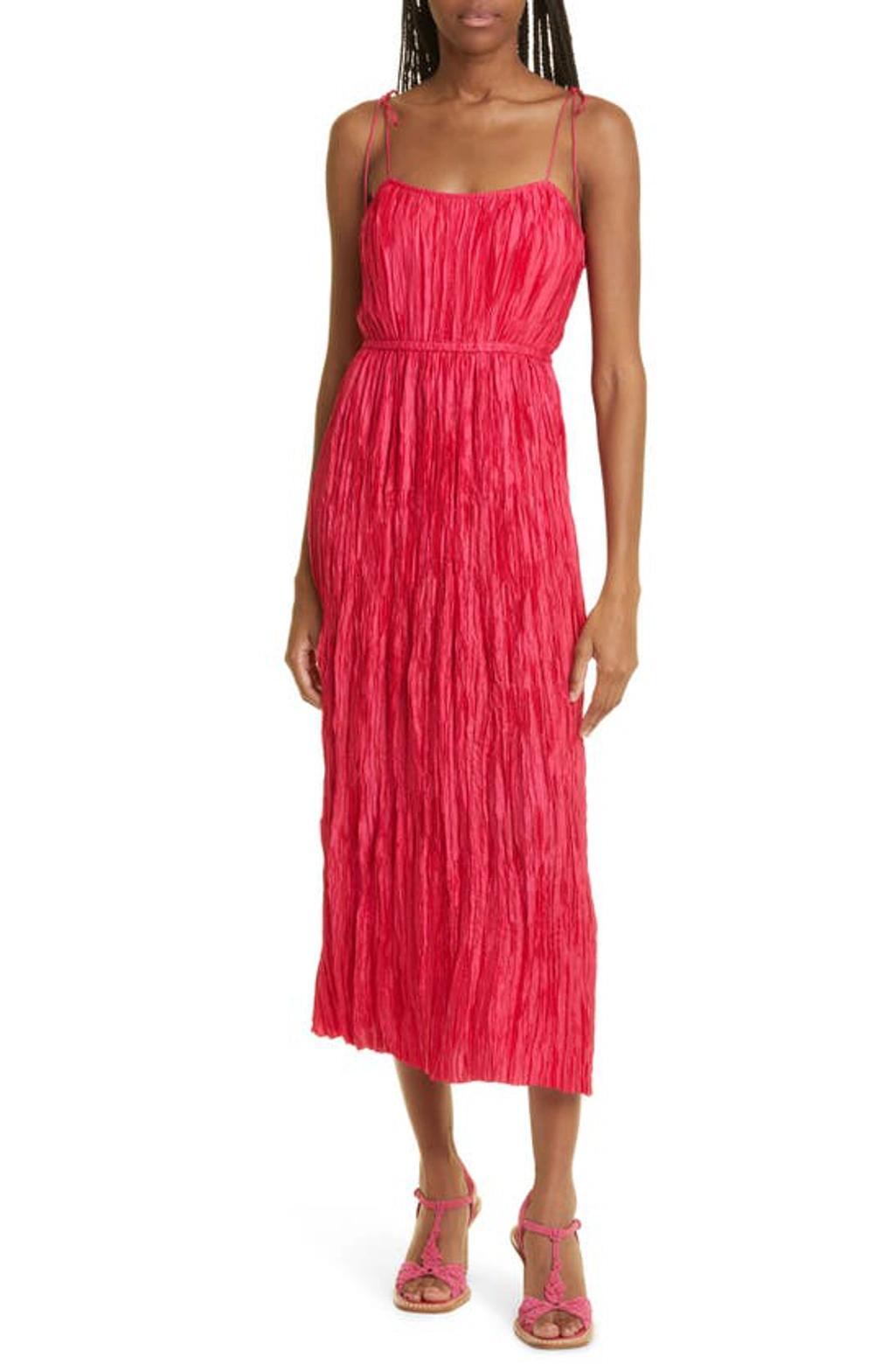 Orla Tie-shoulder Plissé Midi Dress In Orchid product image