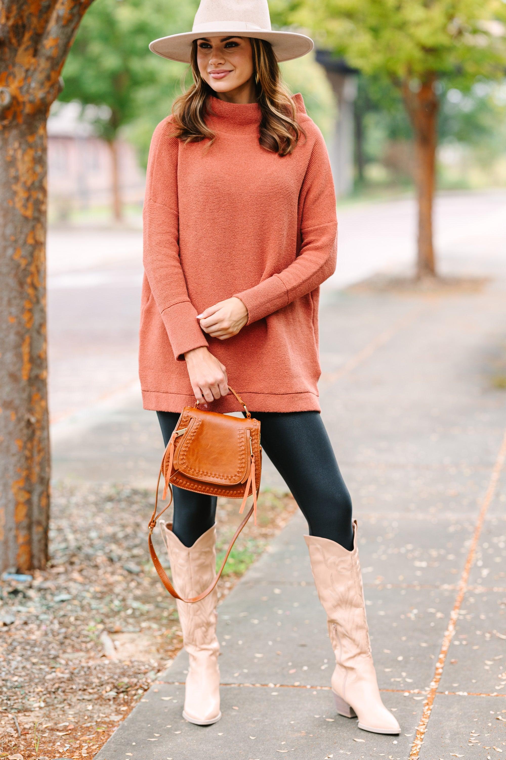 The Slouchy Rust Orange Mock Neck Tunic Female Product Image