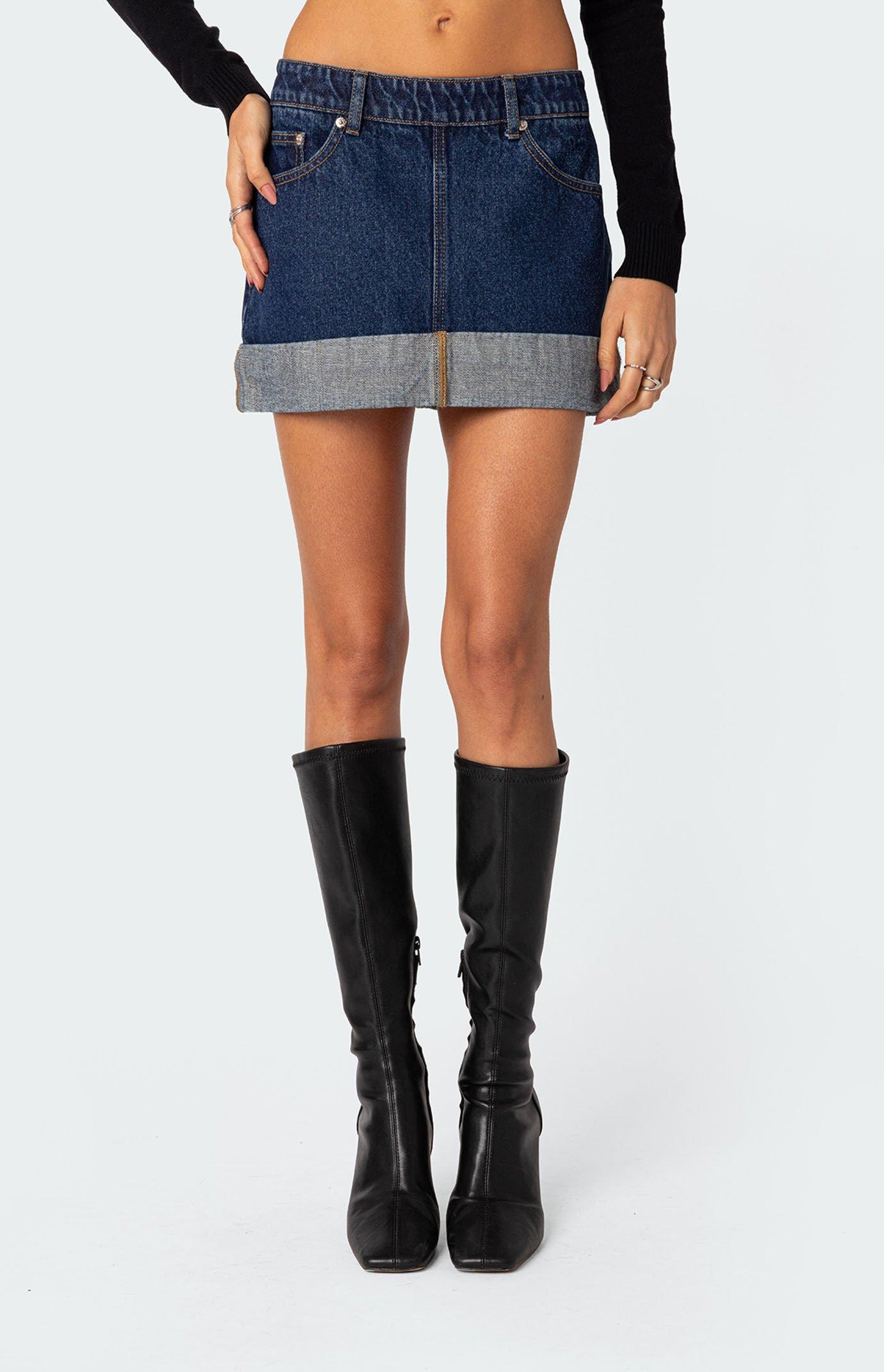 Edikted Women's Off Duty Folded Denim Mini Skirt Product Image