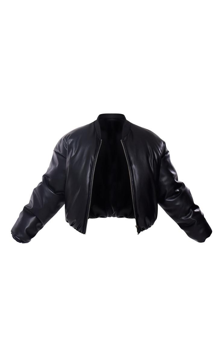 Plus Black Faux Leather Oversized Bomber Jacket Product Image