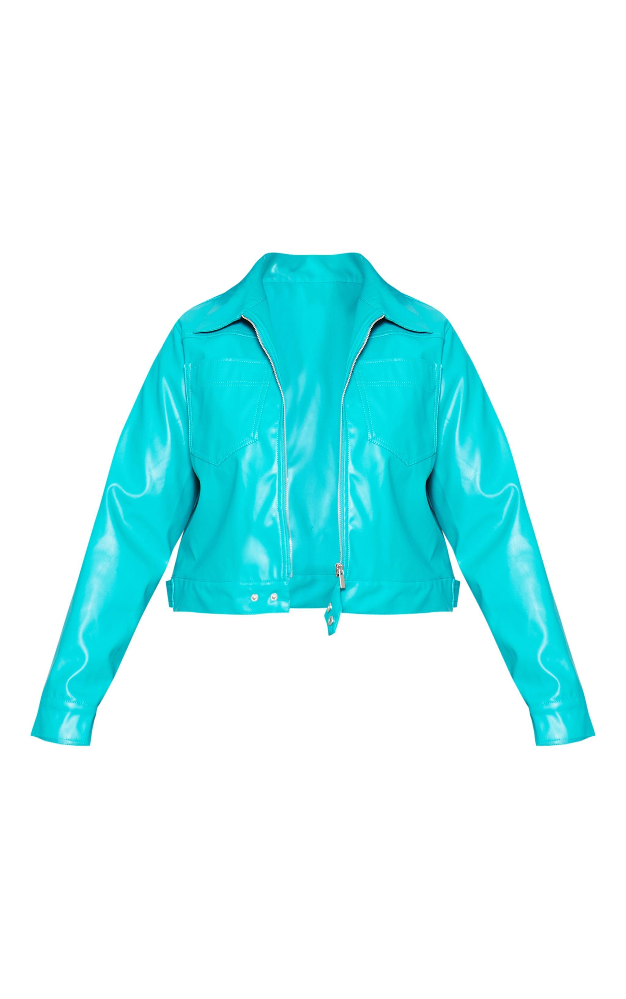 Plus Teal Pu Pocket Detail Casual Jacket Product Image