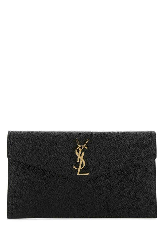 SAINT LAURENT Logo Plaque Clutch Bag In Black Product Image