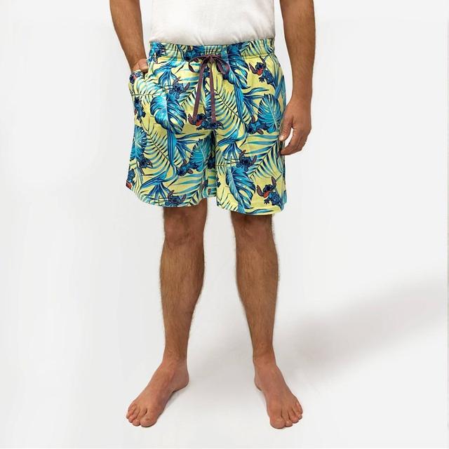 Mens Disney Lilo Stitch 8 Palm Print Pajama Shorts - Yellow Product Image