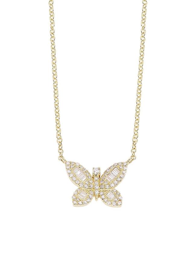 Womens 14K Yellow Gold & 0.13 TCW Diamond Butterfly Pendant Necklace Product Image