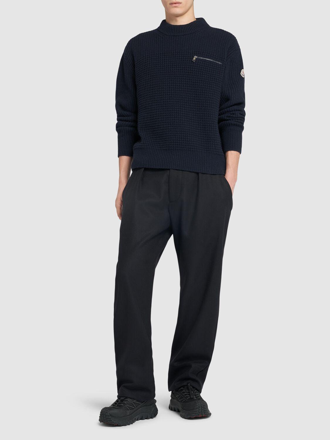 MONCLER Virgin Wool & Cashmere Sweater In Blue Product Image