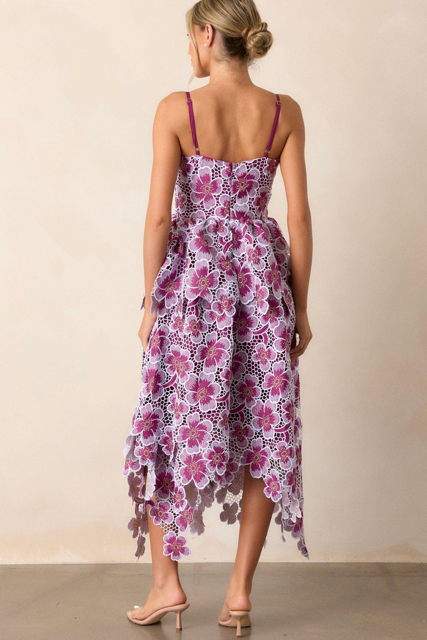 Glimpse Of Grace Light Plum Floral Embroidered Midi Dress Product Image