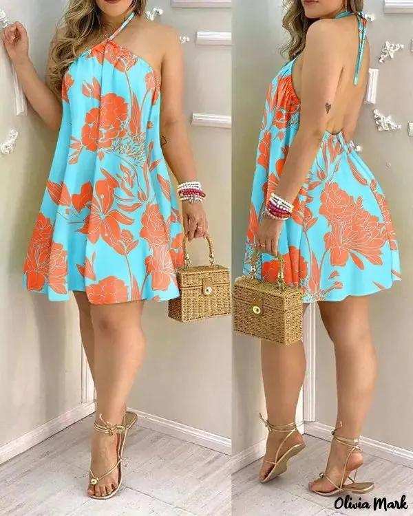 Olivia Mark – Plant Print Backless Casual Dress Product Image