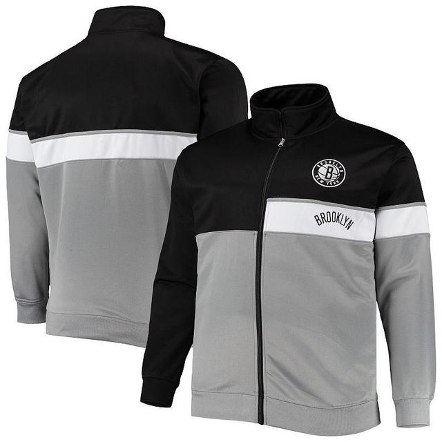 Mens /Gray Brooklyn Nets Big & Tall Pieced Body Full-Zip Track Jacket Product Image