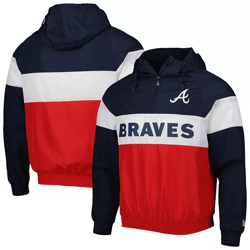 Mens New Era Atlanta Braves Raglan Quarter-Zip Hoodie Product Image