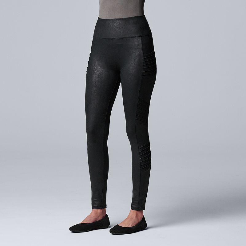 Womens Simply Vera Vera Wang High Rise Faux Leather Moto Leggings Product Image