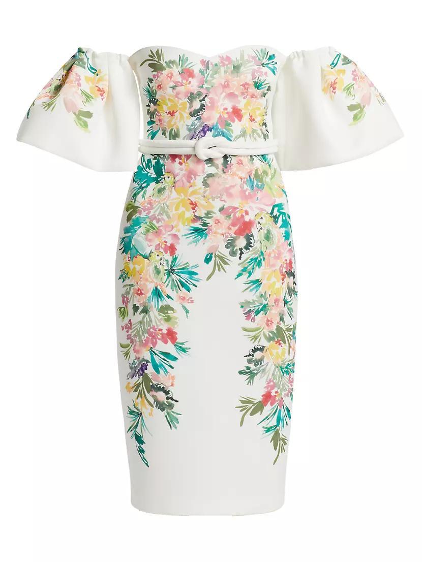 Floral Scuba Off-The-Shoulder Cocktail Dress Product Image