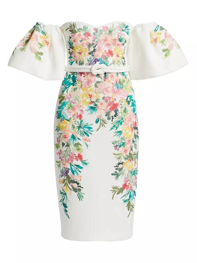 Floral Scuba Off-The-Shoulder Cocktail Dress Product Image