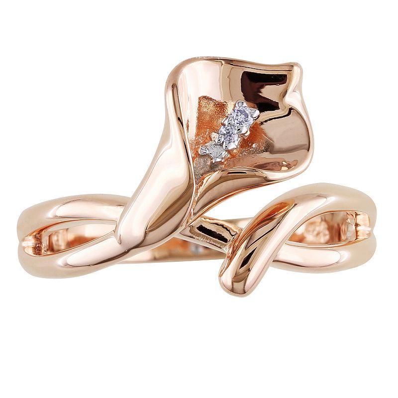 Stella Grace 18k Rose Gold Over Sterling Silver Diamond Accent Calla Lily Ring, Womens White Product Image