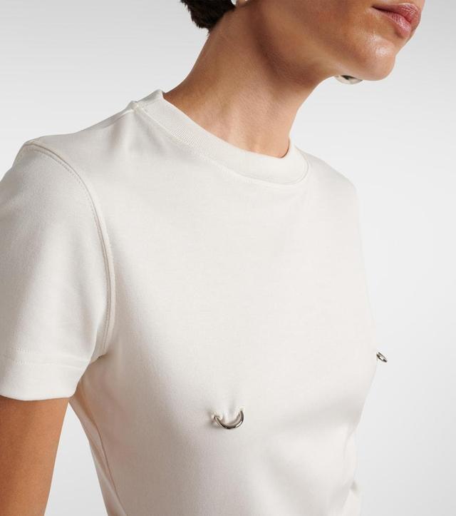 MUGLER Embellished Cotton Jersey Crop Top In White Product Image