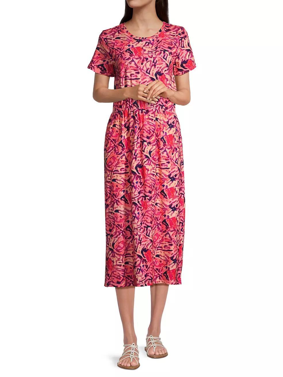 Blurred Floral Cotton Midi-Dress Product Image