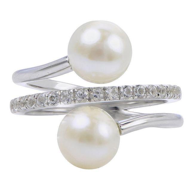 PearLustre by Imperial Sterling Silver Double Freshwater Cultured Pearl & Lab-Created White Sapphire Ring, Womens Product Image