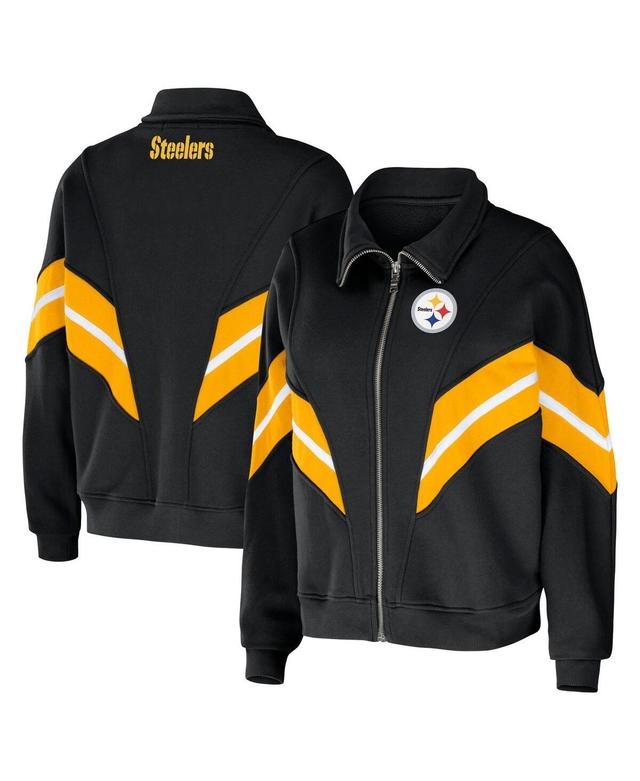 Womens WEAR by Erin Andrews Pittsburgh Steelers Plus Size Yarn Dye Stripe Full-Zip Jacket Product Image